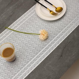 Hosoncovy Table Runner Non-slip Decorative PVC Table Mats Placemat Protective Heat Resistant Mats for Home Party Kitchen Dining Wedding Decor (180CM X 33CM) (Silver)