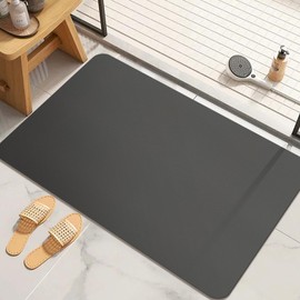 Bath Mat Super Absorbent Bathroom Mat, Rubber Non-Slip Ultra Thin Bathmat, Washable Shower Floor Mats for Bathtub and Sink (Dark Grey, 60 x 90 cm)