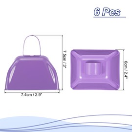 PATIKIL 6pcs Cow Bells for Football Games, 3inch Cowbells for Sporting Events Bulk Loud Noise Makers Metal Cow Bell with Handle for Cheering,Light Purple