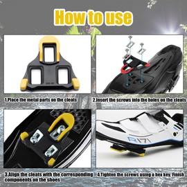 1 Pair Cleats for Bicycle Shoes, Cleats Set for SPD SL Cleats, with Mounting Accessories (Yellow)