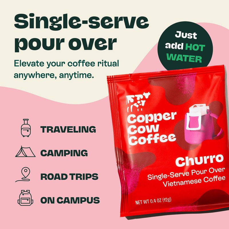 Copper Cow Premium Pour Over Single-Serve Vietnamese Coffee | Churro