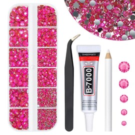 qiipii Rose Pink Crystal Resin Rhinestones w B7000 Jewelry Glue for Bedazzling Crafting Hot Pink Flatback Stones 2mm 3mm 4mm 5mm 6mm Rose Red Diamonds Gems for Nails Face Eyes Makeup Tumblers Crafts