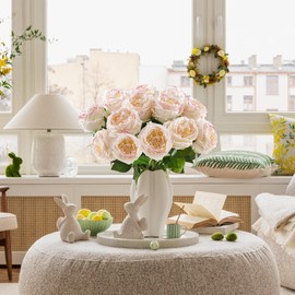 Chinook Roses Artificial Flowers,6 PCS Real Touch Austin Roses Bouquet Wedding Decor Faux Flowers with Stems for Home Table Centerpiece Party Decorations Valentine’s Day Birthday Gifts (Pink Edge)