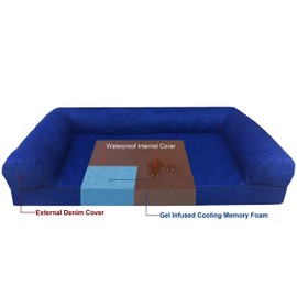 Dogbed4less Premium Orthopedic Gel Memory Foam Pet Sofa Bed with Waterproof Liner and Denim Cover Couch Lounger 47"X29"