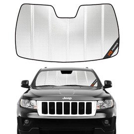Pigenius Windshield Sun Shade for Jeep Grand Cherokee 2011-2013 Without Rearview Mirror Mounted Camera. Reflective Aluminum Film Front Window Sunshade - BLAZBLOCK