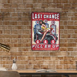 SUMIK Last Change Gas Fill'er Up, Metal Tin Sign, Vintage Poster Plaque Garage Gas Station Home Wall Decor