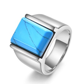 YIFSIY Turquoise Rings for Men Women 18K White Gold Plated 10x15 mm Square Turquoise Signet Ring Vintage Jewelry Gifts for Birthday Father's Day Size 10