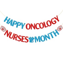 FOZEE Happy Oncology Nurses Month Banner, Oncology Nurses Week Appreciation Party Decor, Thank you Oncology Nurses Decor, Blue and Red Glitter