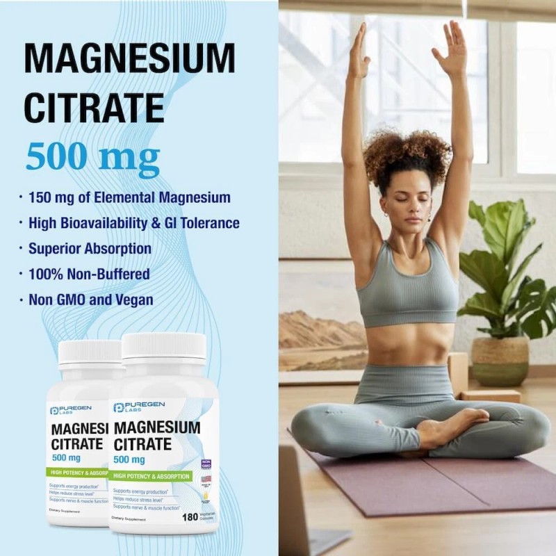 PUREGEN LABS MAGNESIUM CITRATE 500 MG/ 180 VEGETARIAN CAPSULES