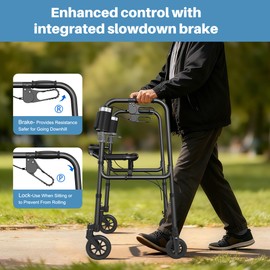 Walkers for Seniors, 4 Wheel Rollator Walker with Seat Supports 300lb