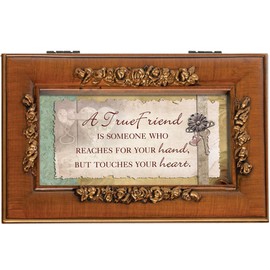 Cottage Garden A True Friend Rich Walnut Finish with Brushed Gold Rose Trim Petite Rose Petite Music Box - Plays Song What a Friend We Have in Jesus