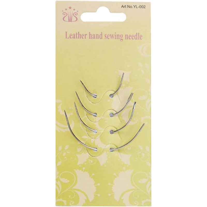 Curved Leather Sewing Needles, 8-Piece Set, Silver, Heavy Duty for