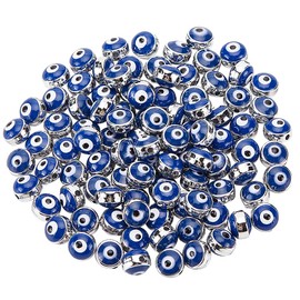 NBEADS 100 Pcs Blue with Silver Edge Plastic Evil Eye Beads, 8mm, Round, for Jewelry Making DIY Necklace Bracelet Earring Crafts