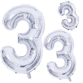 GOER Silver Foil Balloons Number 3,Huge Number Balloons for 3rd 33rd Birthday Party Supplies Anniversary Decorations(3 pcs,42 inch,32 inc,16inch)