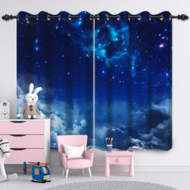 Starry Night Curtains for Bedroom 63 Inch Length 2 Panels, Galaxy Night Sky Light Filtering Thermal Insulation Thick Fabric Curtains, Children's Room and Living room Privacy Curtains, 52"W x 84"L