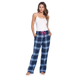 Ashford & Brooks Women's Super Soft Flannel Plaid Pajama Sleep Pants, Navy White Blue Plaid, Small