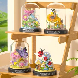 HI-REEKE Flower Bouquet Building Block Set, Micro Mini Botanical Building Toy for Women-582 PCS building  blocks - Style: Ladybug