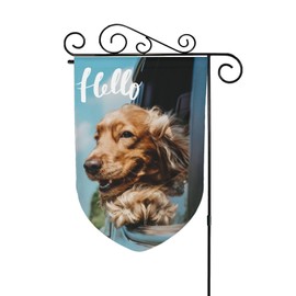 Uanvaha Hello Dog Garden Flag 12.5x18 Inch Double Sided Labrador Polyester Welcome Holiday Flag Outdoor Yard House Decor