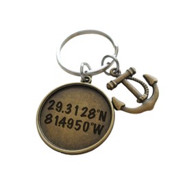 Custom Bronze Anchor Charm Keychain with Engraved Disc for Couples or Best Friends