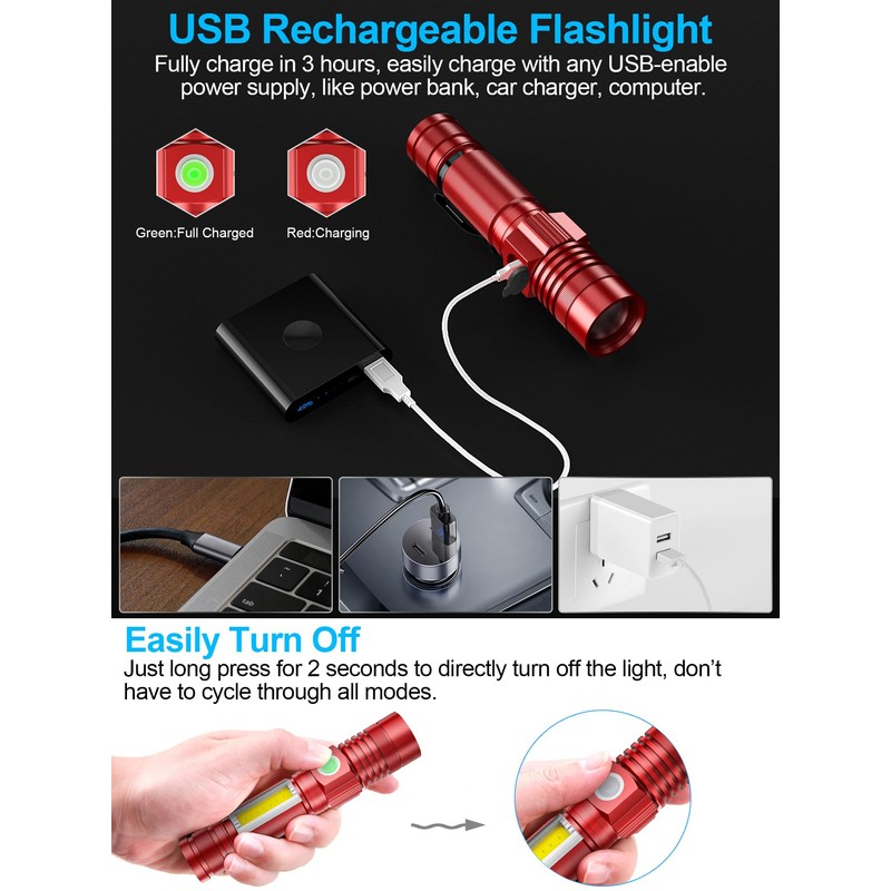 Rechargeable LED Flashlights, Magnetic Flashlight Super Bright Tactical Flashlight with