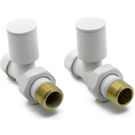 UKDD® Towel Rails Valve Radiators Suitable for Installation of Your Heated Designer Minimalist Central Heating System (Towel Rail Straight White Valves (Pair))