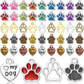152 piezas de 4 estilos con estampado de huellas de perro en forma de corazón con colgante de huella de animal hueco para hacer joyas, impresiones de cachorros antiguos, abalorios con purpurina para hacer joyas, collares, pulseras, vidrio aventurina