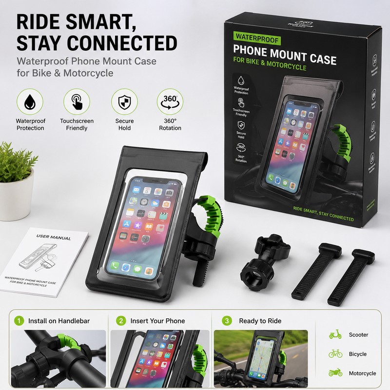 Waterproof Bike Phone Holder for Navigation – Touch Screen Handlebar