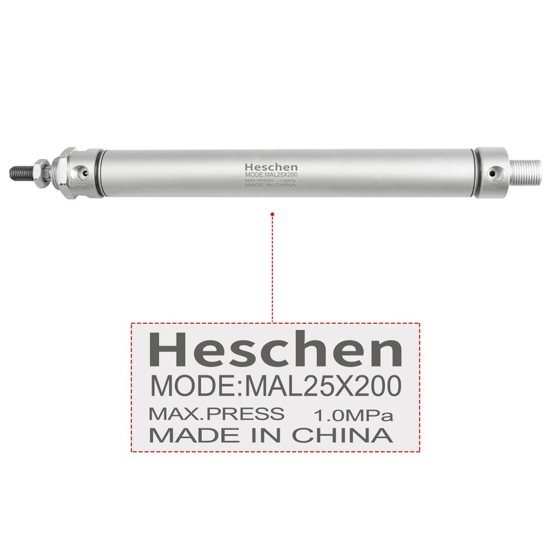 Heschen Pneumatic Slim Air Cylinder, MAL 25-200, PT1/8" Port, 25mm
