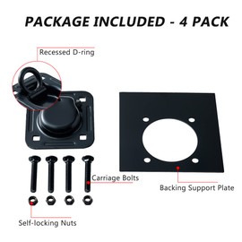 Lonffery 4 Pack Recessed D-Ring Tie Down Anchors (6,000 lb. Capacity), Heavy Duty Kit for Trailer or Deliveries, Black
