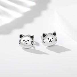 925 Sterling Silver Cat Earrings Studs Hypoallergenic Kitten Kitty Jewelry Cute Cat Lover Gifts for Women, one size, Sterling Silver, No Gemstone