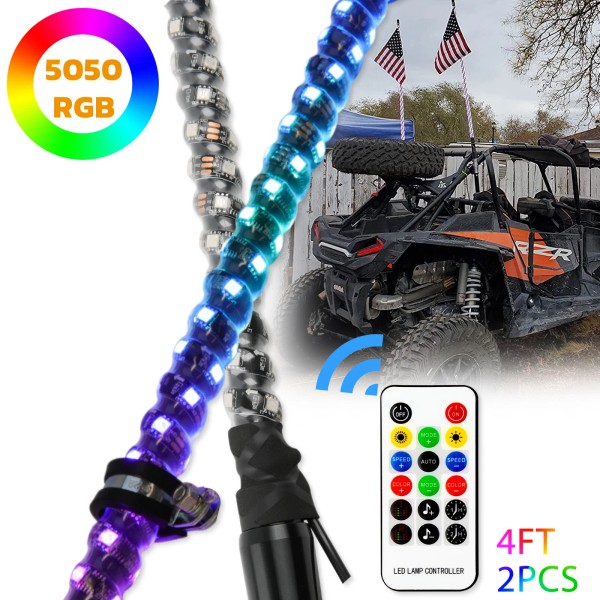 Dreamizer 2X 4ft RGB Spiral LED Whip Light + Flag
