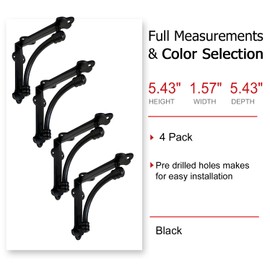 NACH Decorative Shelf Brackets, 4 Pack of 5.5 x 1.2 x 5.5 inch Black Cast Iron Shelf Brackets - Decorative Brackets for Mounting - Half Round Style Brackets
