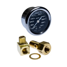 VMS RACING 0-100 PSI Liquid Filled Fuel Pressure Gauge with Adapters Kit in Black Face Silver Numbers Compatible with Honda Del Sol 93-97 1993-1997