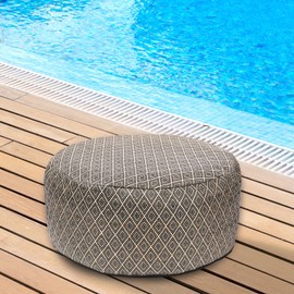 weruisi Woven Inflatable Ottoman D21”x H10” Outdoor Indoor Pouf Patio Footrest Stool with Portable Handle, Round Ottoman for Patio Garden, Camping, Bedroom, Living Room