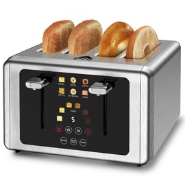 WUNLY 4 Slice Toaster, Touchscreen & Dual Independent Control Panel，5 Basic Functions & Digital Countdown Toasters, 6 Shade Settings＆6 Bread Types, Smart Bread Maker Mute/Screen-Off,Cream