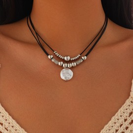 MarveBard Layered Western Necklace for Women Vintage Turquoise Beaded Choker Necklace Star Bull Head Shell Cactus Necklace Country Concert Cowgirl Dresses Jewelry Accessories (White Shells)