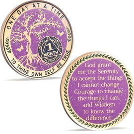LParkin 1 Month Sobriety Coin, Tree of Life Sobriety Coin, Sobriety Gifts for Women, 30 Day Sobriety Chip, Alcoholics Anonymous Medallion