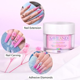 Saviland Dark Pink Acrylic Powder - 1oz Professional Color Acrylic Nail Powder for Nails Extension, 3D Nail Art Acrylic Polymer Powder, No Need Nail Lamp