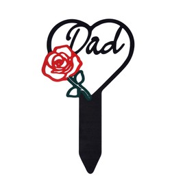 Tugaizi Memorial Grave Marker Metal Plaque Garden Grave Marker Dad Memorial Stake Sympathy Grave for Cemetery Decorations Outdoors Yard Decor, Heart Shaped, Red Rose