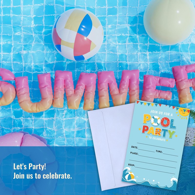 WENFLY Pool Party Invitation Cards, Summer Swimming Party for Birthday