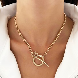 TseenYi Snake Pendant Necklace Toggle Necklace Snake Serpent Pendant Animal Necklace Punk Chunky Chain OT Necklace Chain Jewelry for Women and Girls(Gold)