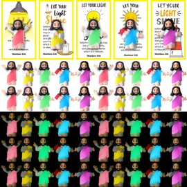 CroBlissful 50 Set Glow in The Dark Mini Jesus Figures with Bible Cards Little Luminous Jesus Statue Toys for Sunday School Religious Gifts Hide and Seek Christian Baptism Party Favors