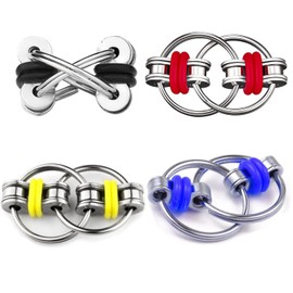 ZHjuju Flippy Chain Fidget,4 Pack Bike Chain Fidget Set Decompression Chain Key Ring Infinite Flip Chain Decompression Stress Reducer for Kids Adults and Teens