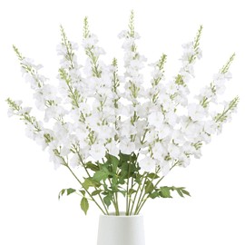 ICBOX Faux Morning Glory Flowers,6PCS White Delphinium Artificial Flowers 38.2'' Realistic Fake Silk Flowers for Wedding Party Home Garden Decor(White)