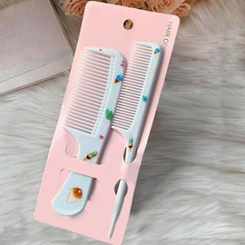 Small Cute Hair Comb,2 Piece Mini Hair Comb Set Fine Tooth Rat Tail Comb Portable Anti-Static Plastic Hairdressing Comb Gift For Wet And Dry (Blue Ice cream)