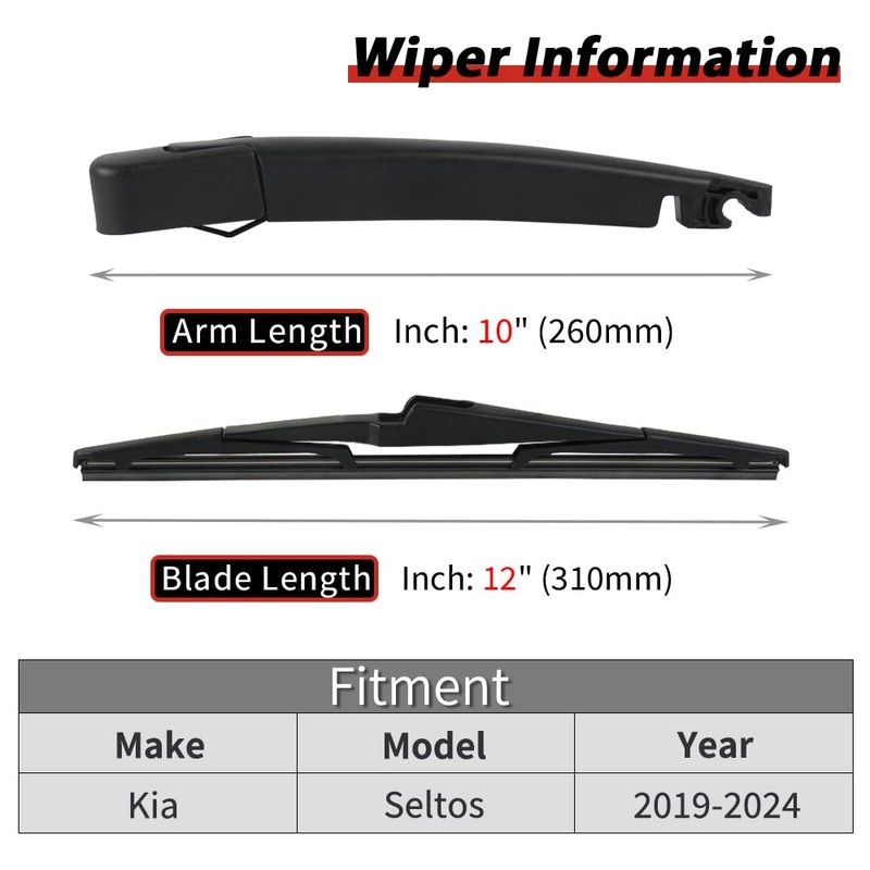 OTUAYAUTO Rear Wiper Arm and Blade Set - Replacement for