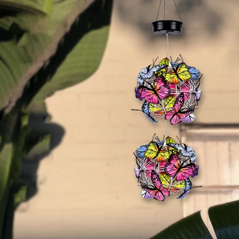 Solar Powered Garden Hanging Lights Mesh Orb with Butterflies Waterproof