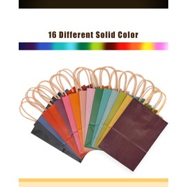 Gcardist Pack of 16 Kraft Bags with Handles 21 x 15 x 8 cm Small Gift Bags 16 Different Colour Bags Versatile (Small Size)