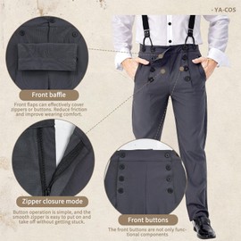 Ya-cos Men Steampunk Pants Classic Victorian Pants Adult Vintage Gothic Trousers Cosplay Costume Silver Gray