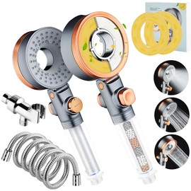 Luxsego Filtered Shower Head with Handheld Spray for Skin and Hair Care, High Pressure Shower Filter Head for Hard Water with Vitamin C, Ion Drops Showerhead Set Includes Hose & Adjustable Bracket